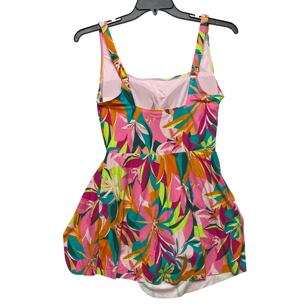 Anne Cole Floral Swim Dress OnePiece Swimsuit Multi Color Tropical UPF 50+XL NWT - Picture 4 of 8